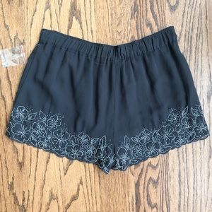 Kimchi Blue Grey Silk Floral Beaded Shorts